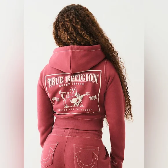 new True Religion Red Hoodie sweater cropped - Picture 1 of 9